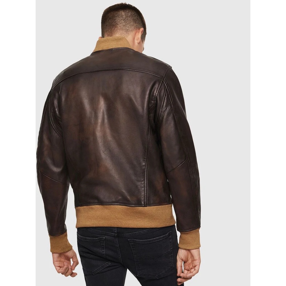 Diesel L-OIUKI Leather Bomber Jacket brown - Picture 12 of 15